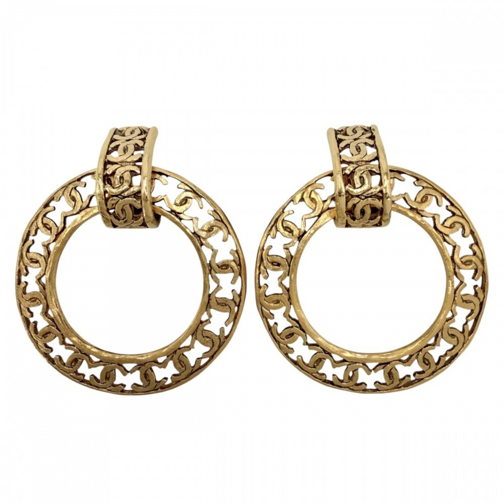 Chanel Earrings for Women, Coco Mark, Vintage, Round, CHANEL GP 2 5 Gold, App...